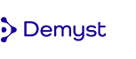 Demyst logo written in indigo with lines and dots indicating network.