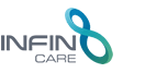Infin8care logo. 8 is enlarged and coloured in blues and greens.