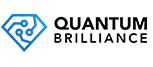 Quantum brilliance logo with blue diamond shape and lines ending in circles to indicate networks.