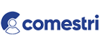 comestri logo in blue. Icon outline of a blue person.