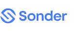 Sonder logo in mid blue. Blue circle with white sideways S in front.