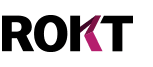 ROKT logo written in black with arm/leg of k in fuschia.