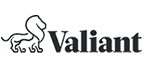 Valiant logo in black with outline of a lion.