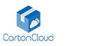 CartonCloud logo. Blue box package with white cloud on side.