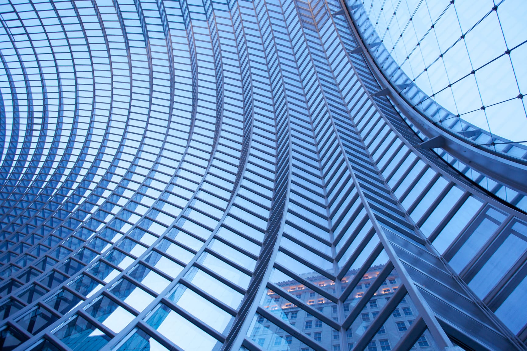 Interesting architectural feature of spiralling glass and wire windows.